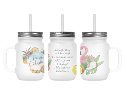 Henkelglas mit Deckel, Trinkhalm und Pina Colada - Rezept - Zwergenstick