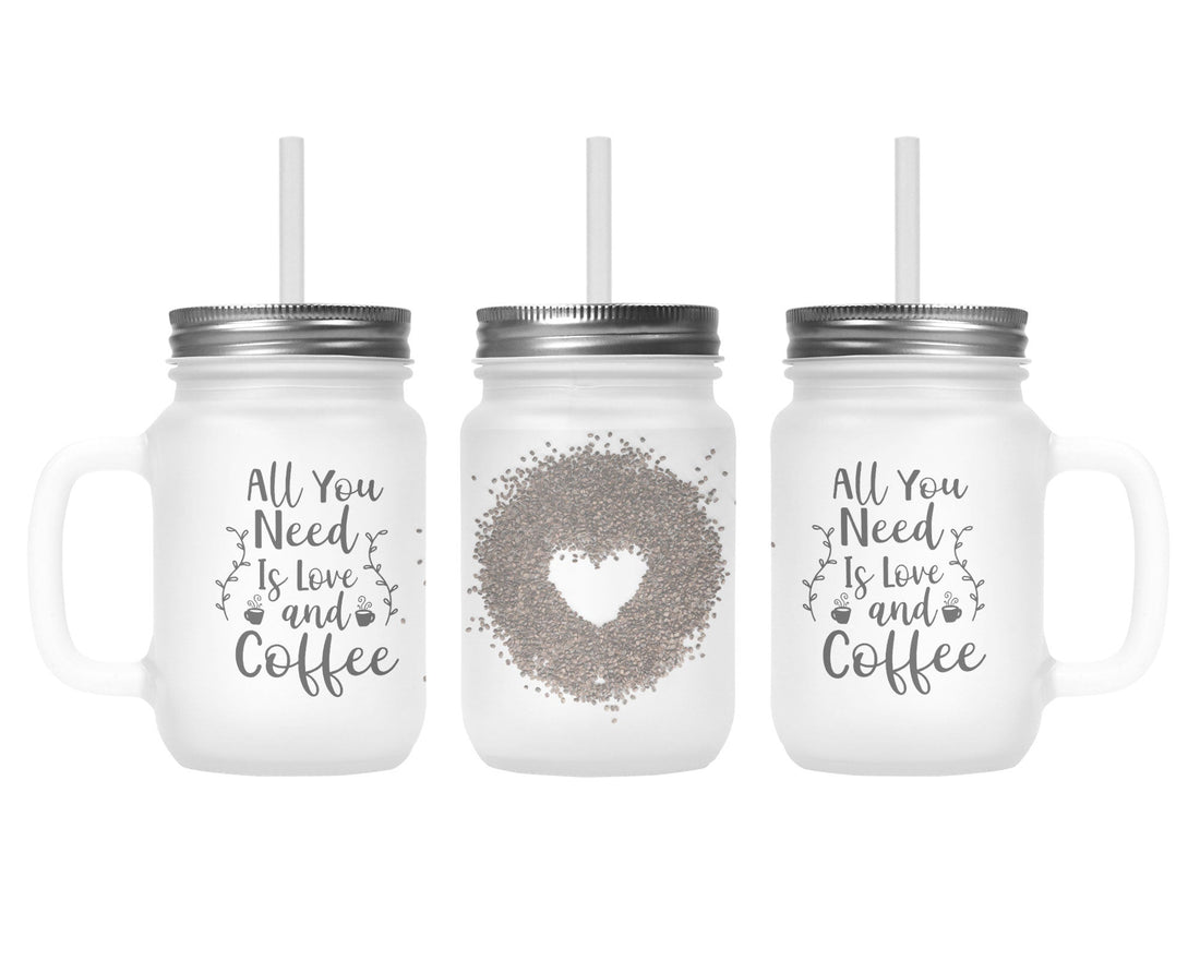 Henkelglas mit Deckel und Trinkhalm All you need is Coffee - Zwergenstick