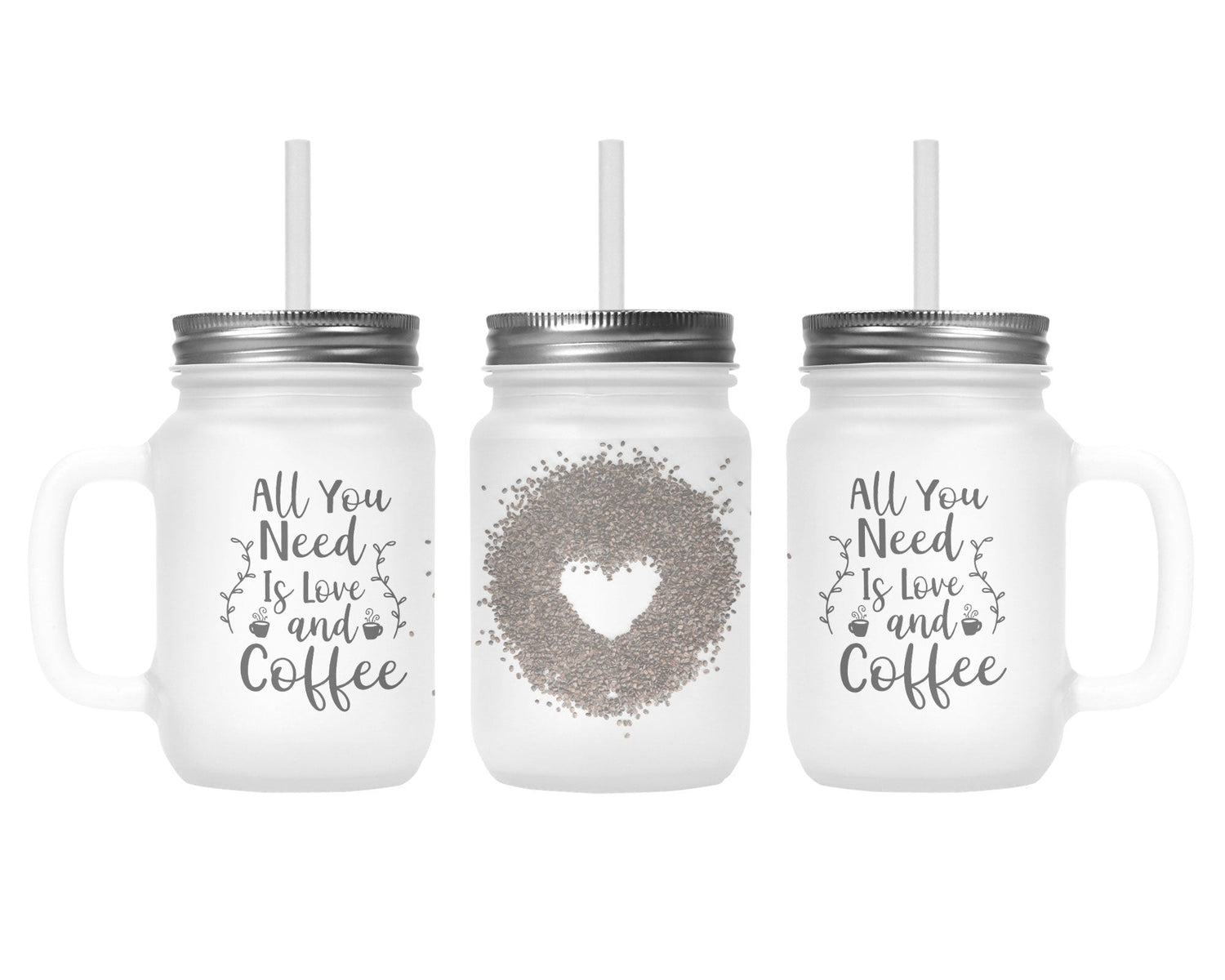 Henkelglas mit Deckel und Trinkhalm All you need is Coffee - Zwergenstick