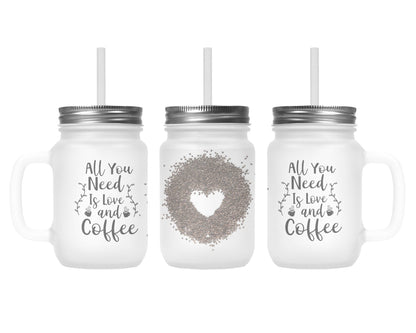 Henkelglas mit Deckel und Trinkhalm All you need is Coffee - Zwergenstick