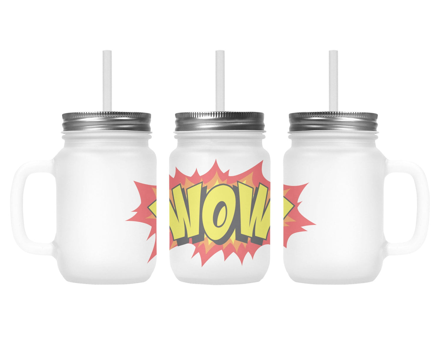 Henkelglas "WOW" mit Deckel und Trinkhalm - Zwergenstick