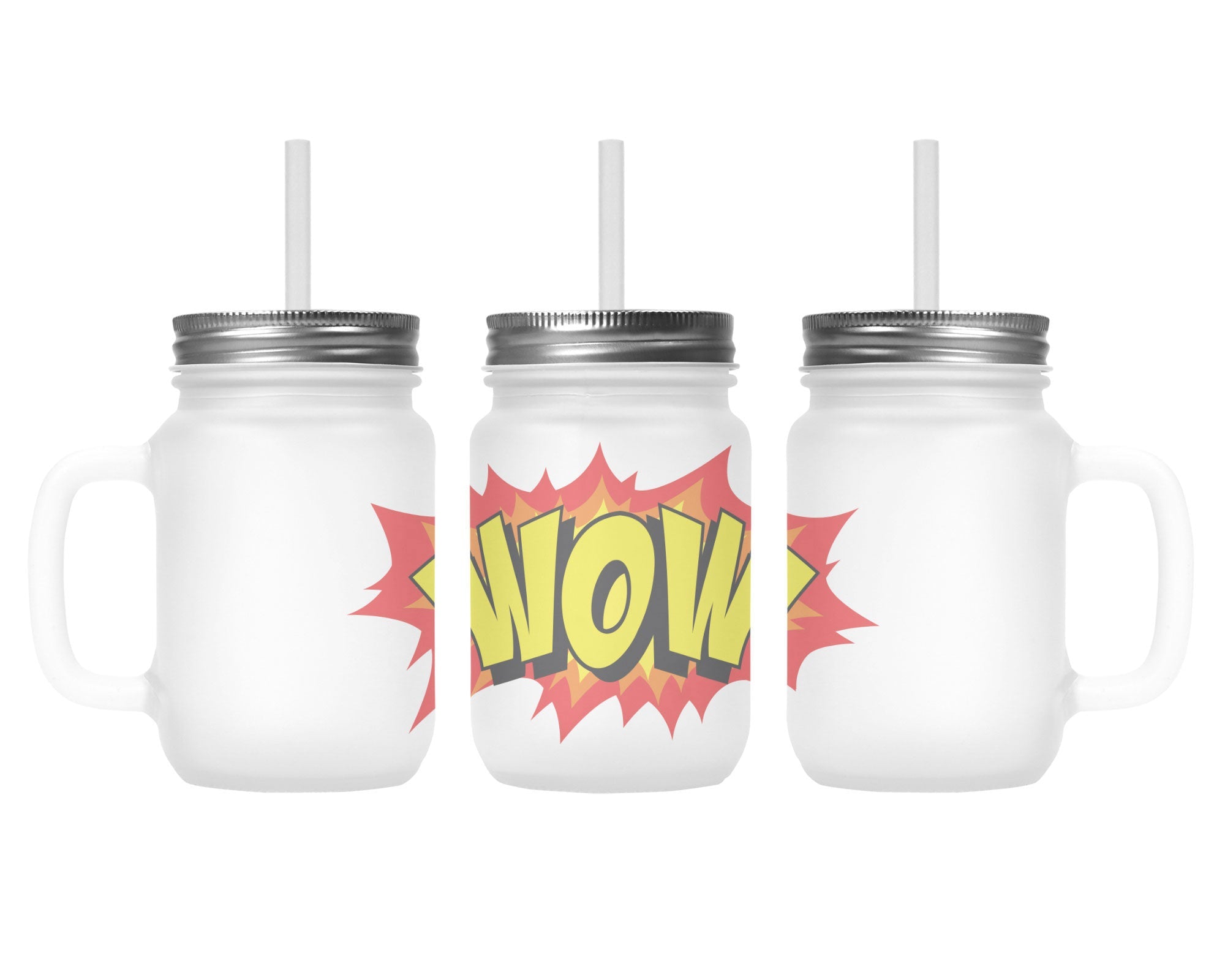 Henkelglas "WOW" mit Deckel und Trinkhalm - Zwergenstick