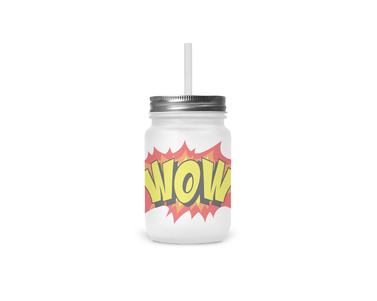 Henkelglas "WOW" mit Deckel und Trinkhalm - Zwergenstick