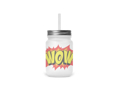 Henkelglas "WOW" mit Deckel und Trinkhalm - Zwergenstick