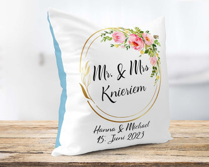 Hochzeitkissen Blumenring - Personalisierbar mit Namen und Hochzeitsdatum - Zwergenstick