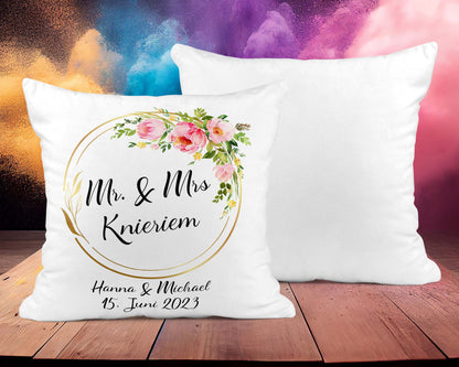Hochzeitkissen Blumenring - Personalisierbar mit Namen und Hochzeitsdatum - Zwergenstick