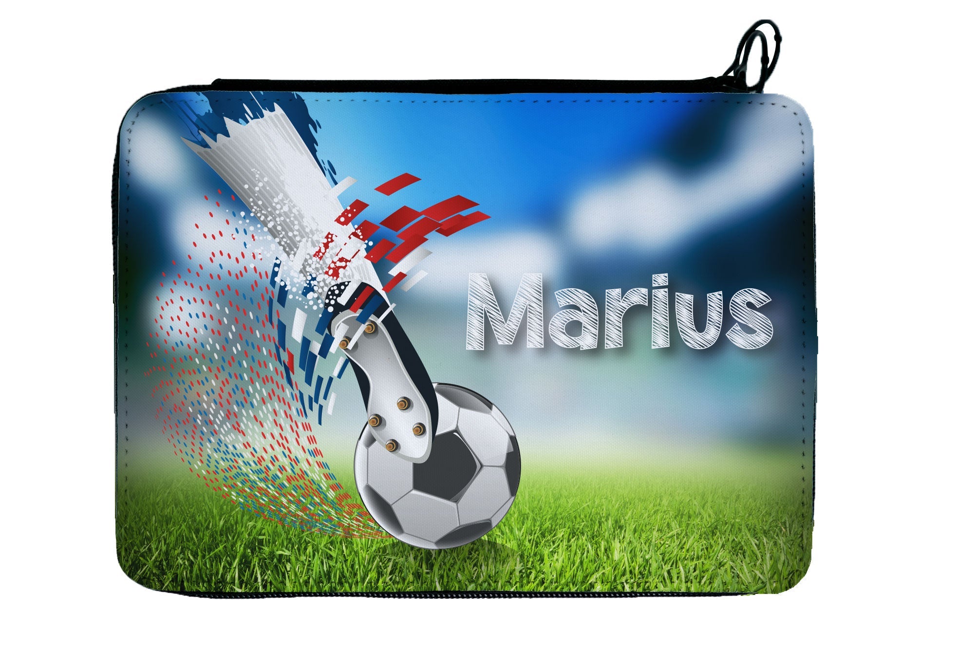 Personalisierbare, gefüllte Federmappe mit dynamischem Fußball - Design - Zwergenstick