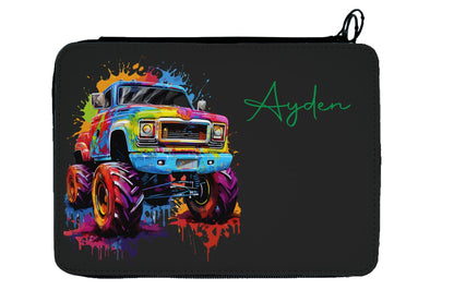 Personalisierbare, gefüllte Federmappe mit farbenfrohem Monstertruck - Design - Zwergenstick