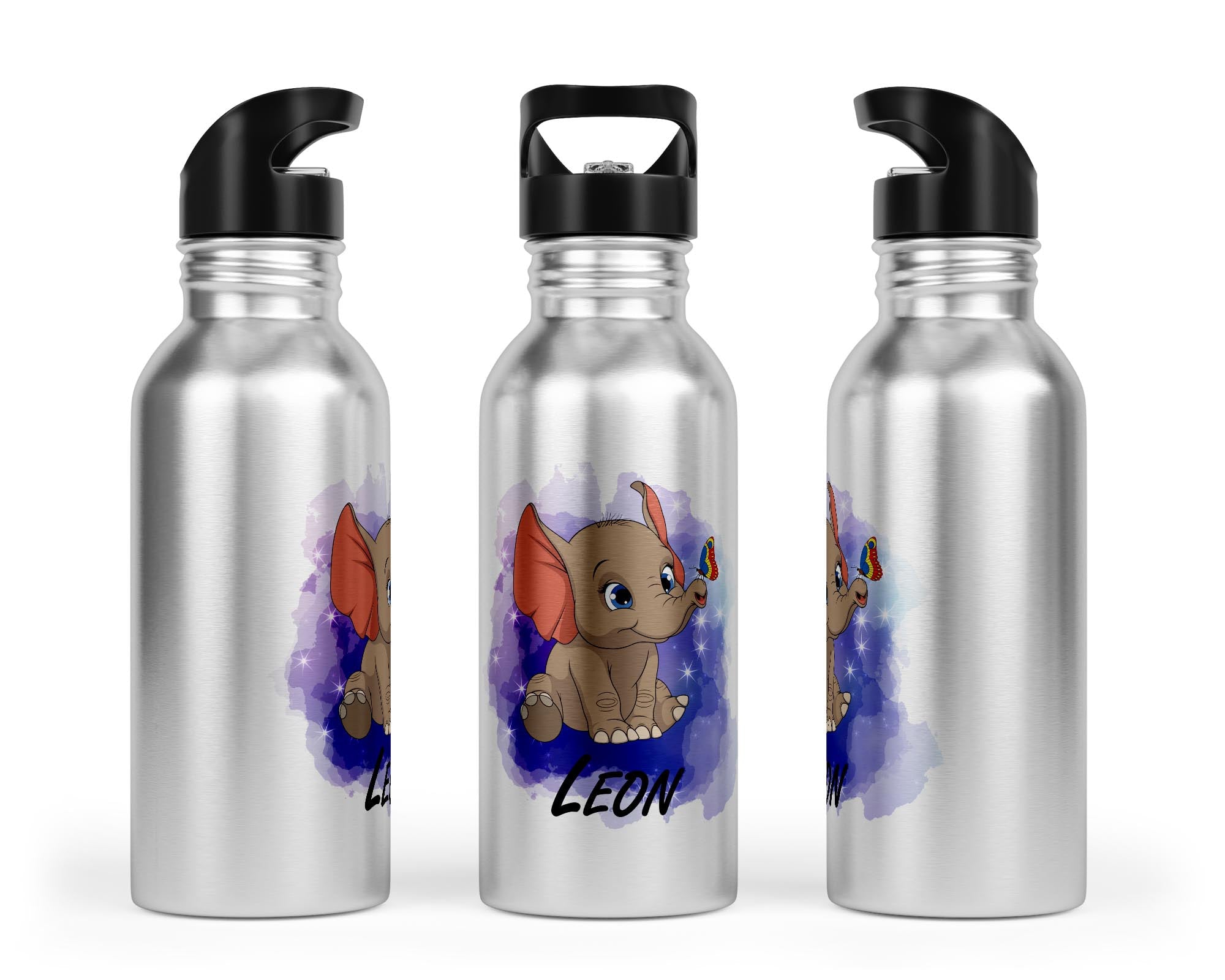Personalisierbare Kinder - Trinkflasche mit bezauberndem Elefant - Design - Zwergenstick