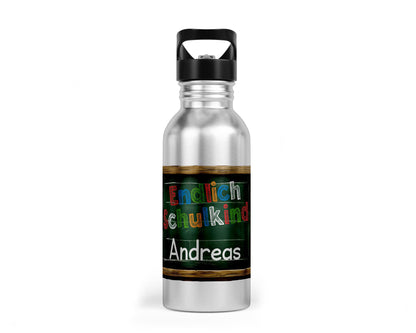 Personalisierbare Kinder - Trinkflasche mit buntem "Endlich Schulkind" - Design - Zwergenstick