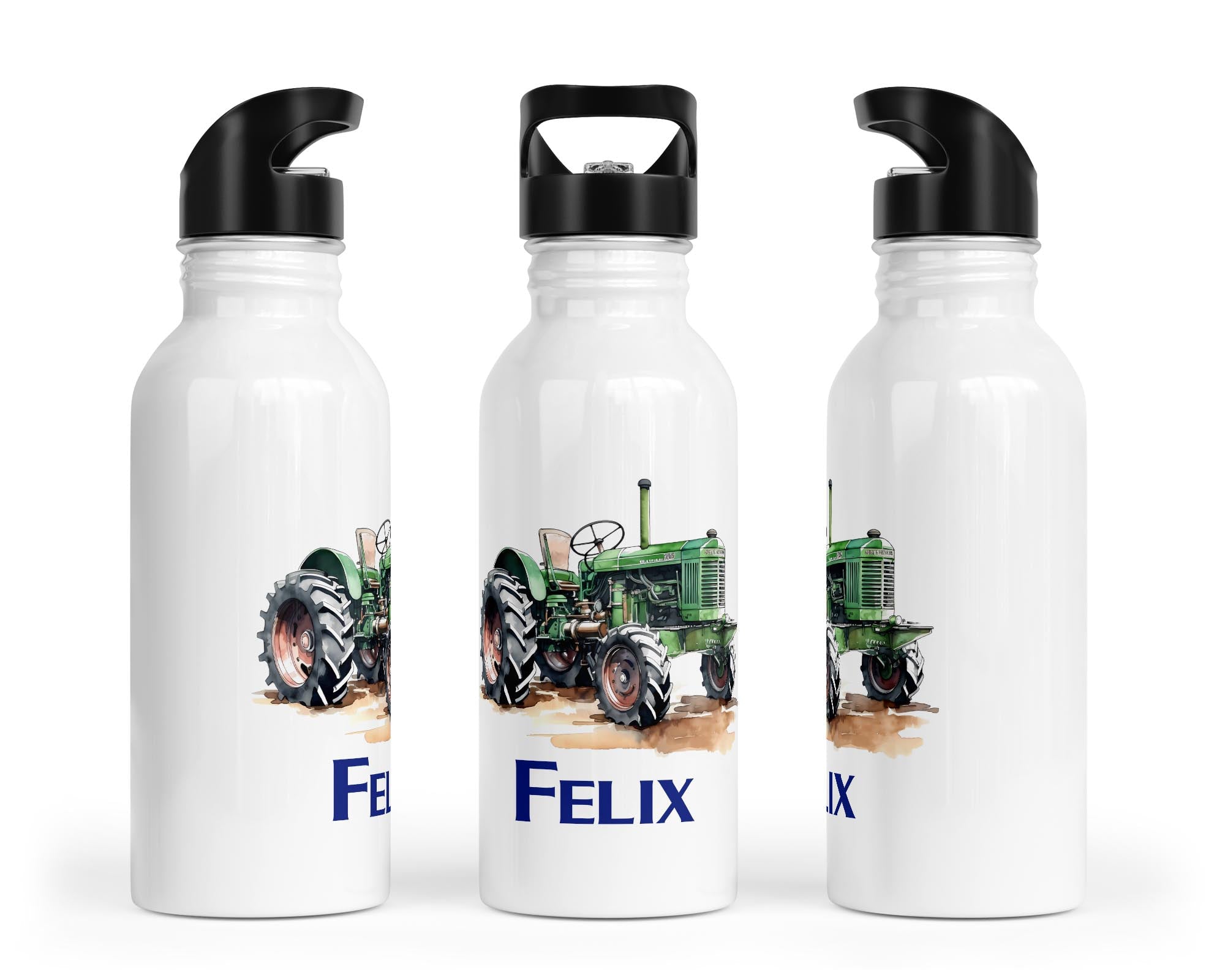 Personalisierbare Kinder - Trinkflasche mit coolem Traktor - Design - Zwergenstick