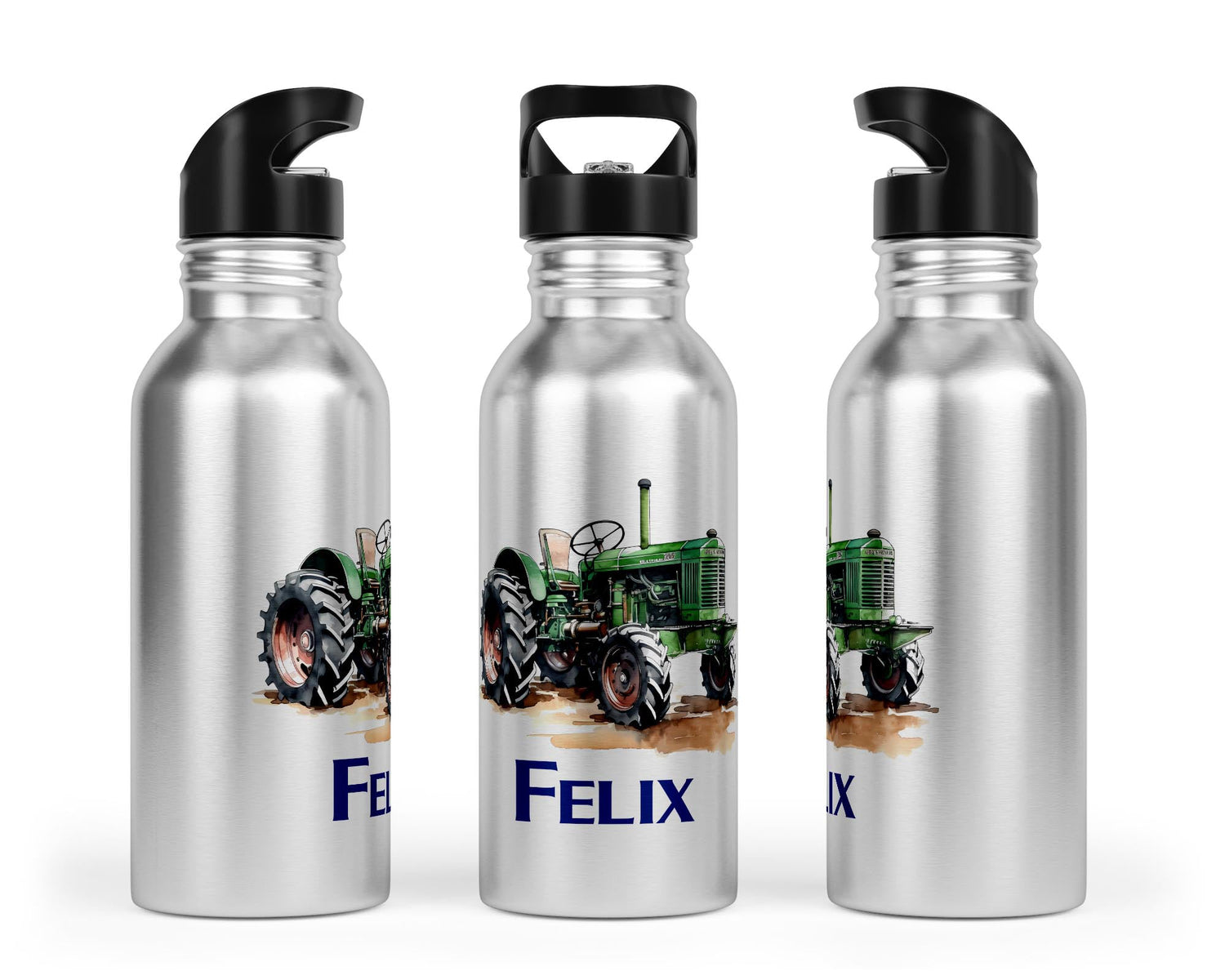 Personalisierbare Kinder - Trinkflasche mit coolem Traktor - Design - Zwergenstick