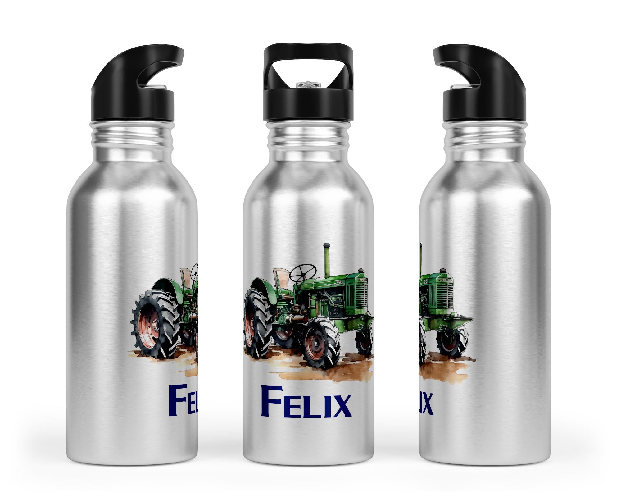 Personalisierbare Kinder - Trinkflasche mit coolem Traktor - Design - Zwergenstick