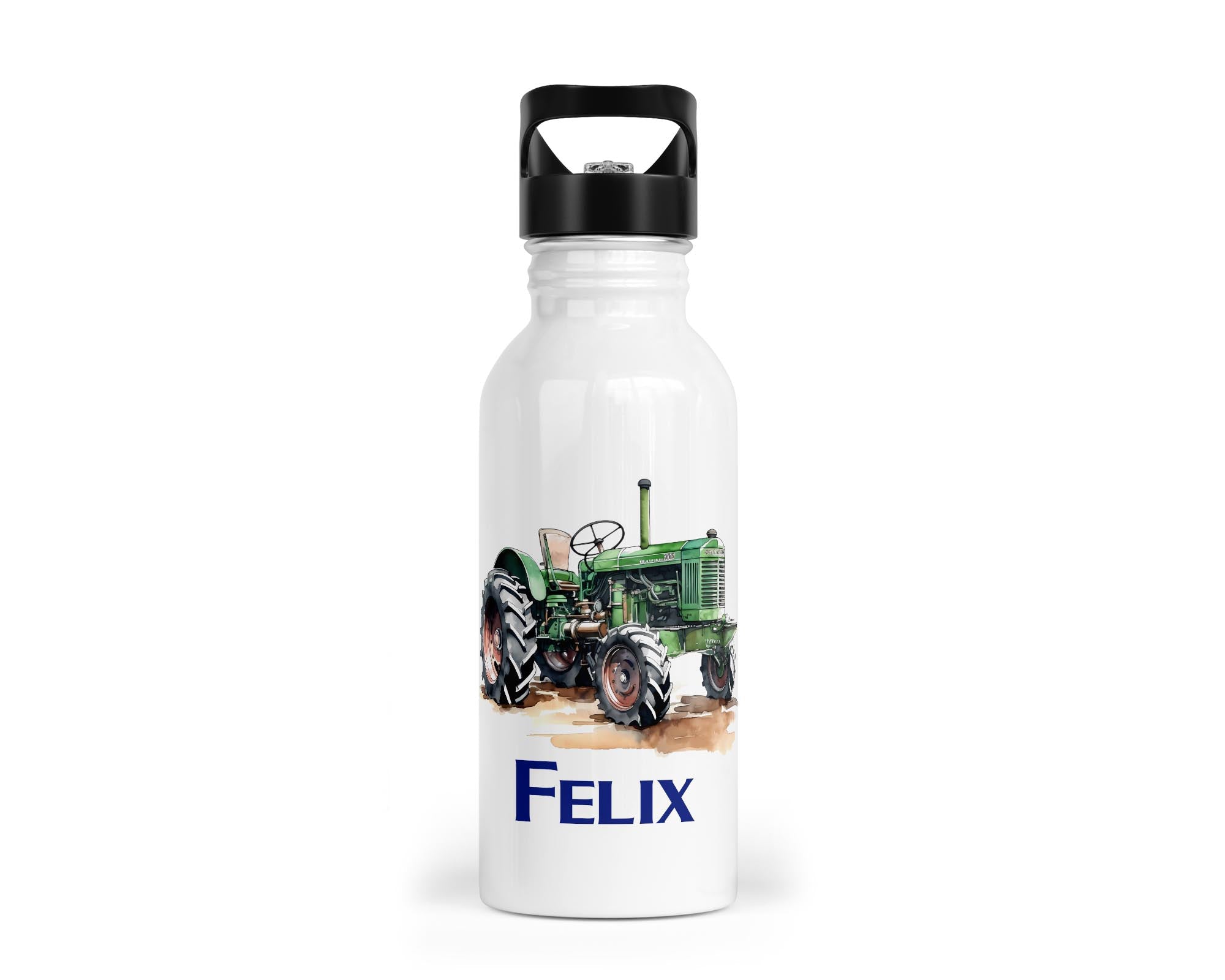 Personalisierbare Kinder - Trinkflasche mit coolem Traktor - Design - Zwergenstick