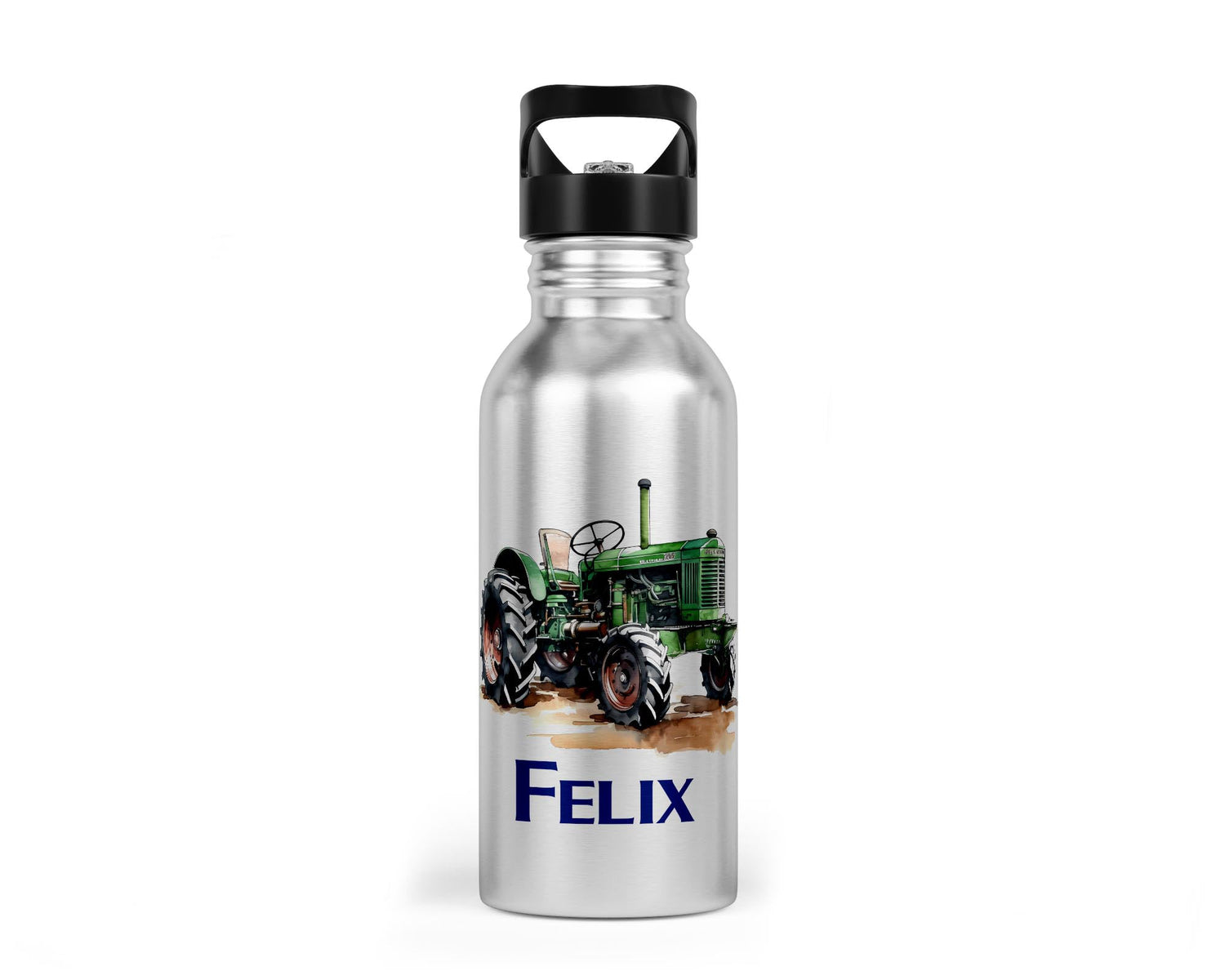 Personalisierbare Kinder - Trinkflasche mit coolem Traktor - Design - Zwergenstick