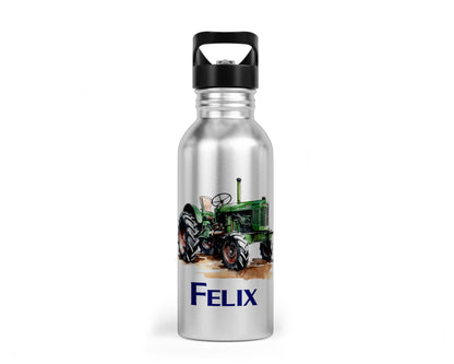 Personalisierbare Kinder - Trinkflasche mit coolem Traktor - Design - Zwergenstick