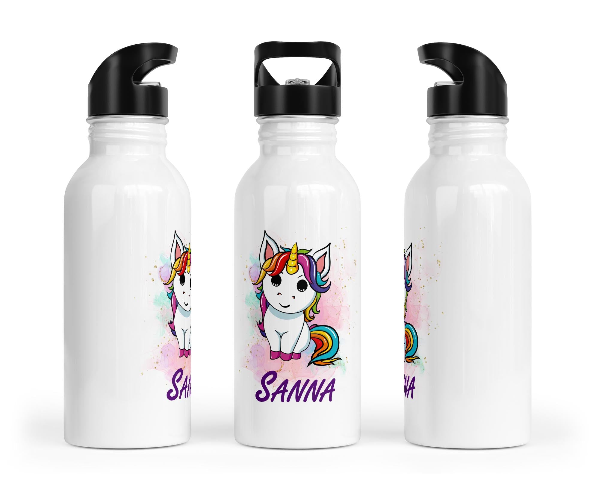 Personalisierbare Kinder - Trinkflasche mit süßem Einhorn - Design - Zwergenstick
