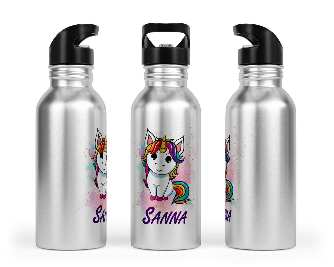 Personalisierbare Kinder - Trinkflasche mit süßem Einhorn - Design - Zwergenstick