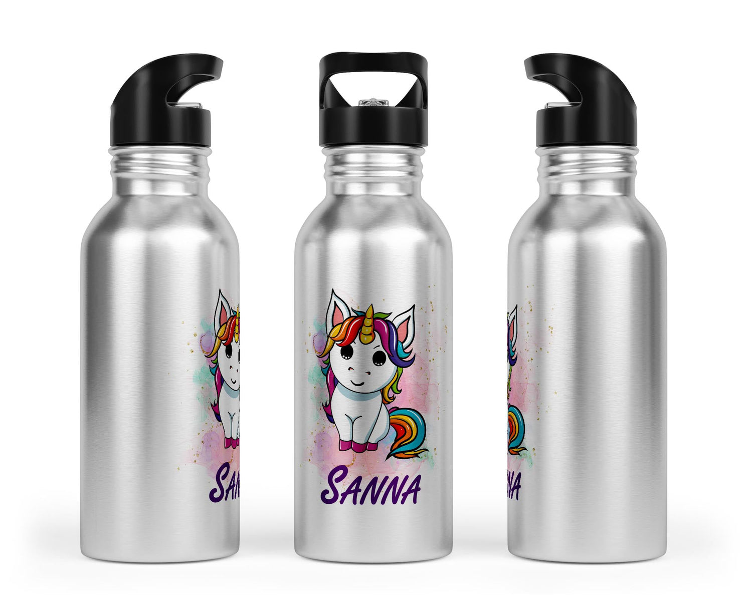 Personalisierbare Kinder - Trinkflasche mit süßem Einhorn - Design - Zwergenstick