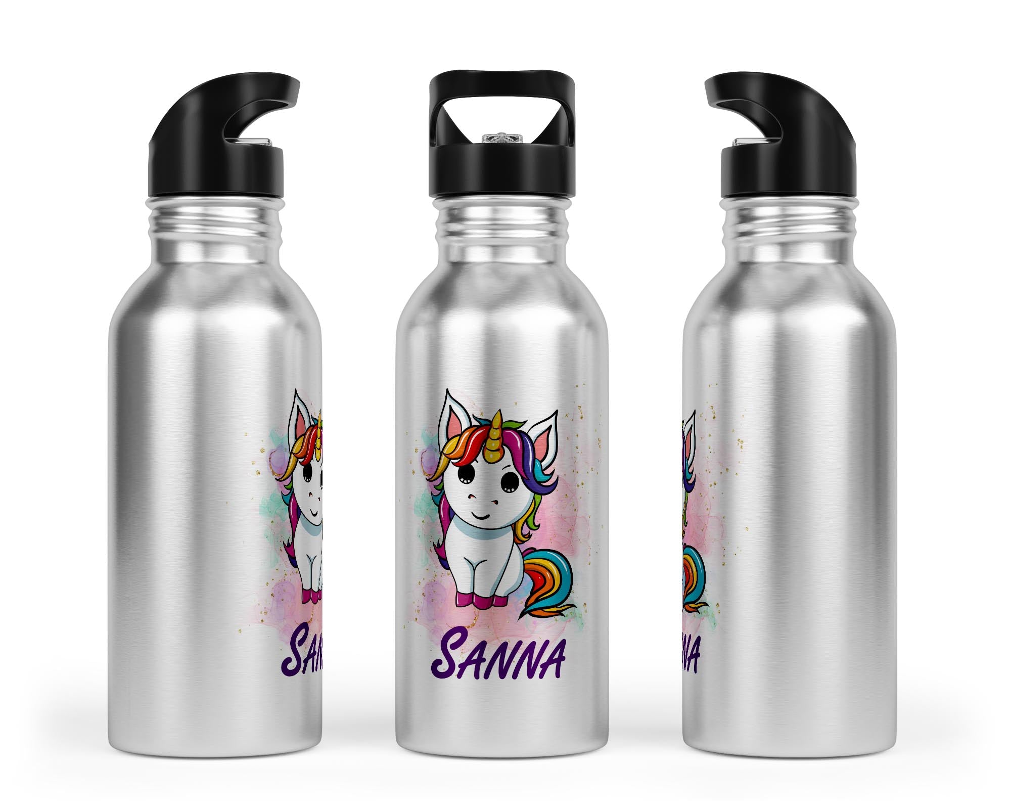 Personalisierbare Kinder - Trinkflasche mit süßem Einhorn - Design - Zwergenstick