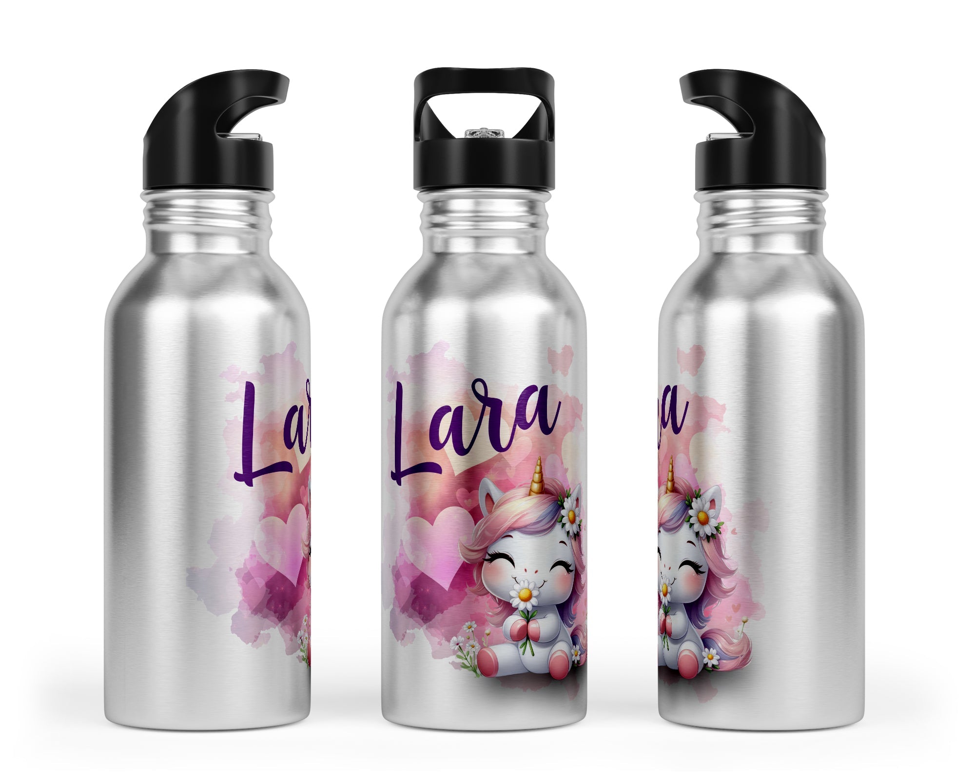 Personalisierbare Kinder - Trinkflasche mit süßem Einhorn in Love - Design - Zwergenstick