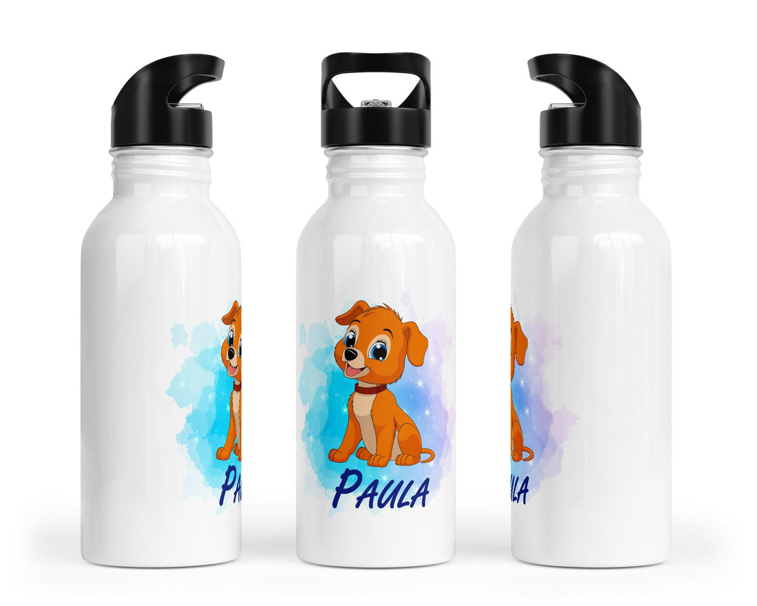 Personalisierbare Kinder - Trinkflasche mit süßem Hund - Design - Zwergenstick