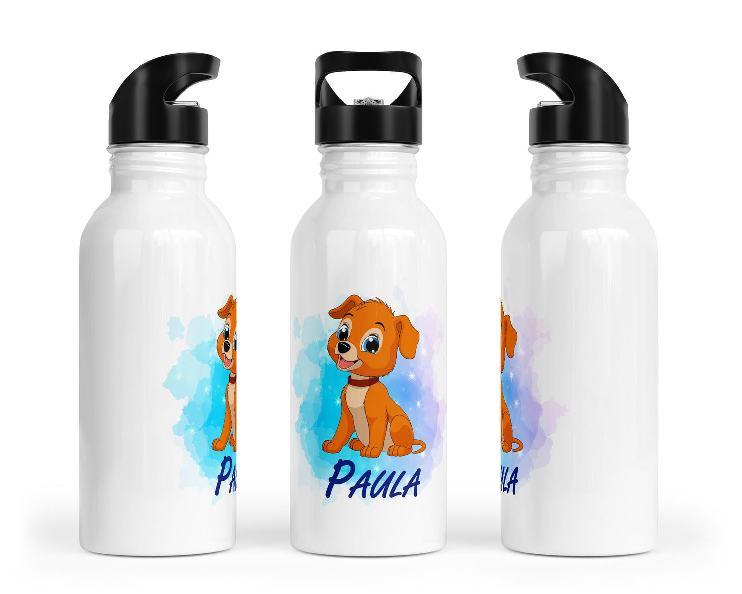 Personalisierbare Kinder - Trinkflasche mit süßem Hund - Design - Zwergenstick