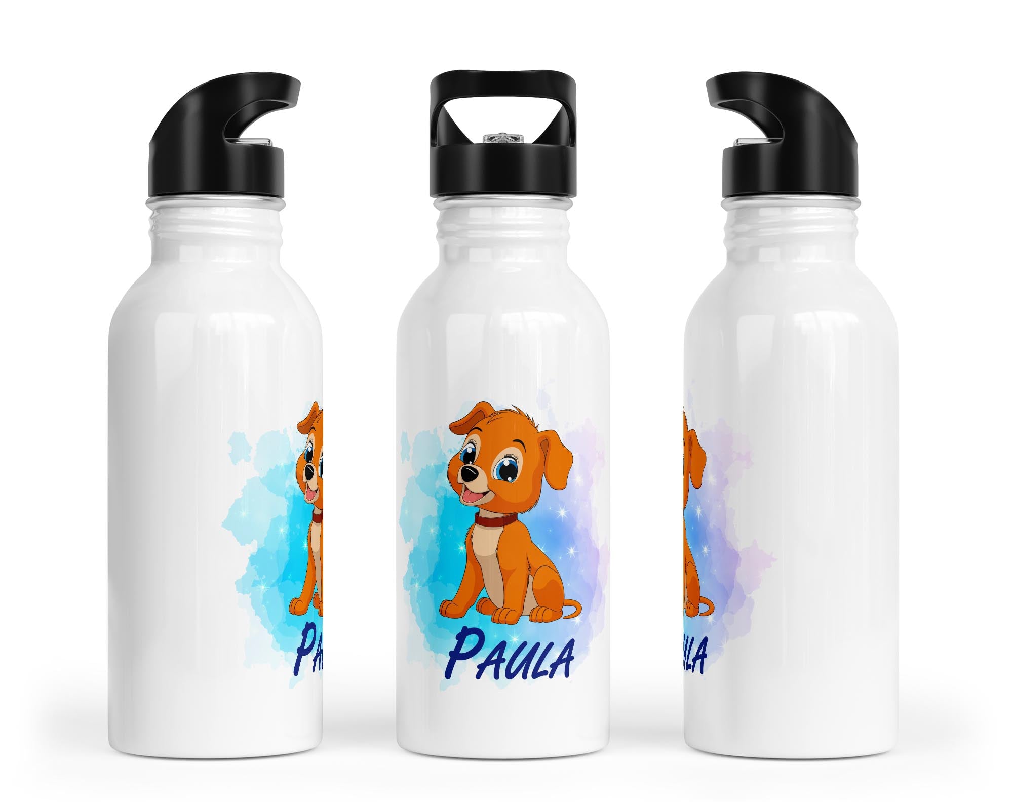 Personalisierbare Kinder - Trinkflasche mit süßem Hund - Design - Zwergenstick