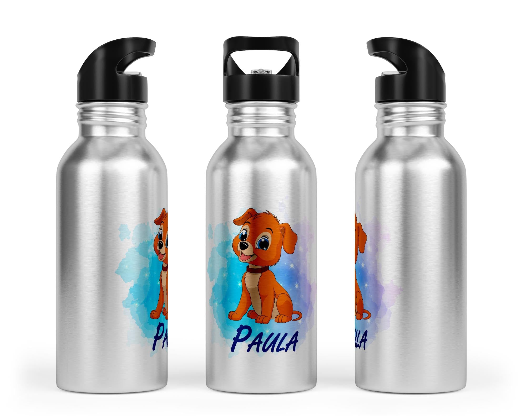Personalisierbare Kinder - Trinkflasche mit süßem Hund - Design - Zwergenstick
