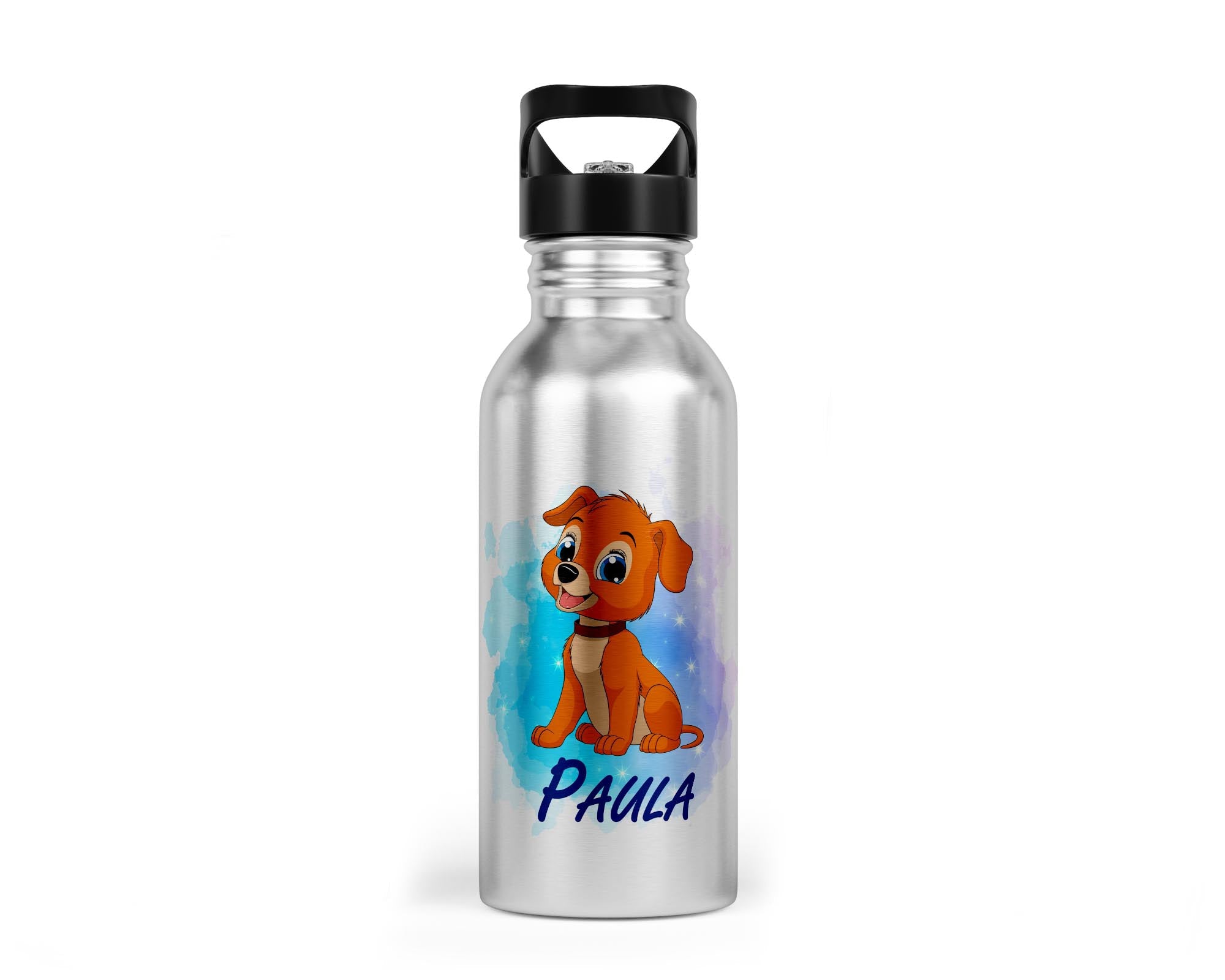 Personalisierbare Kinder - Trinkflasche mit süßem Hund - Design - Zwergenstick