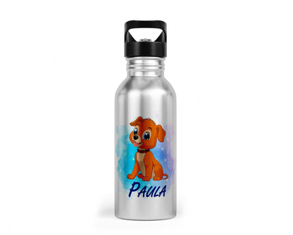 Personalisierbare Kinder - Trinkflasche mit süßem Hund - Design - Zwergenstick