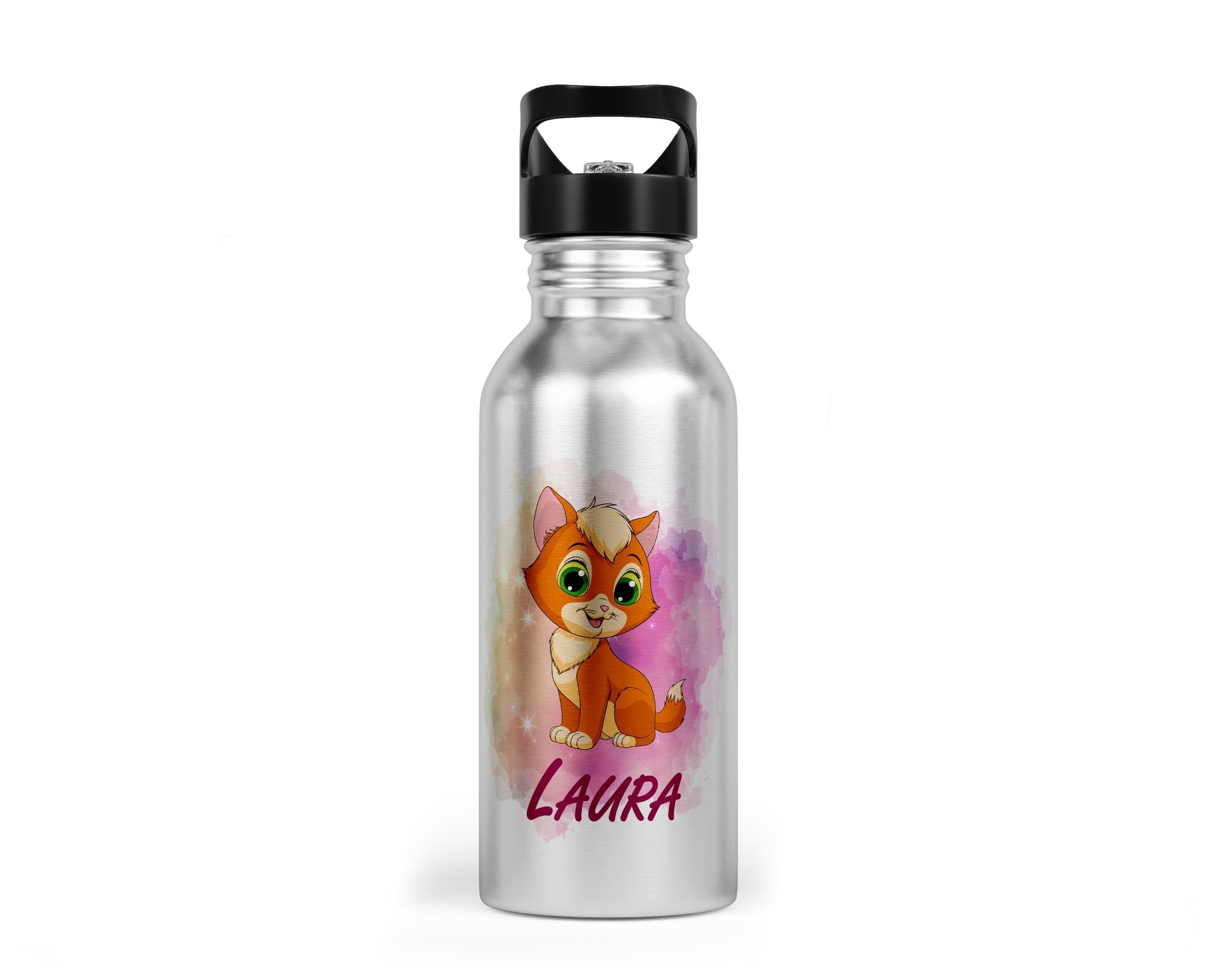 Personalisierbare Kinder - Trinkflasche mit süßem Katzen - Design - Zwergenstick