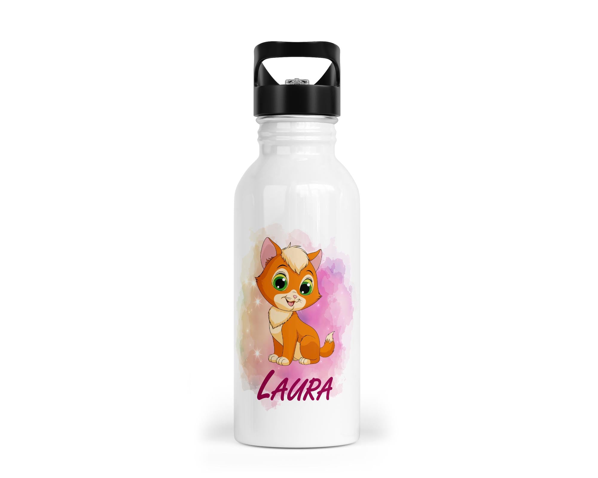 Personalisierbare Kinder - Trinkflasche mit süßem Katzen - Design - Zwergenstick