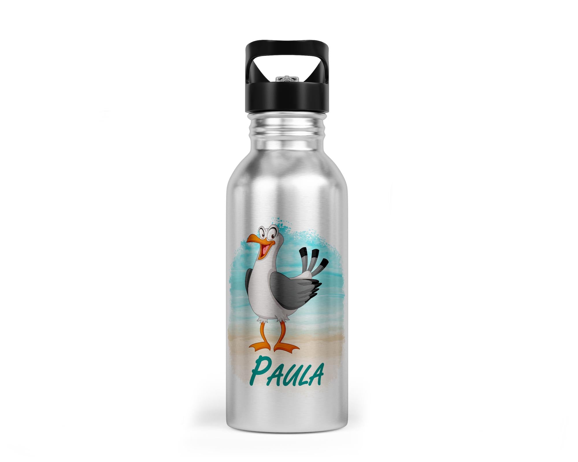 Personalisierbare Kinder - Trinkflasche mit süßem Möwen - Design - Zwergenstick