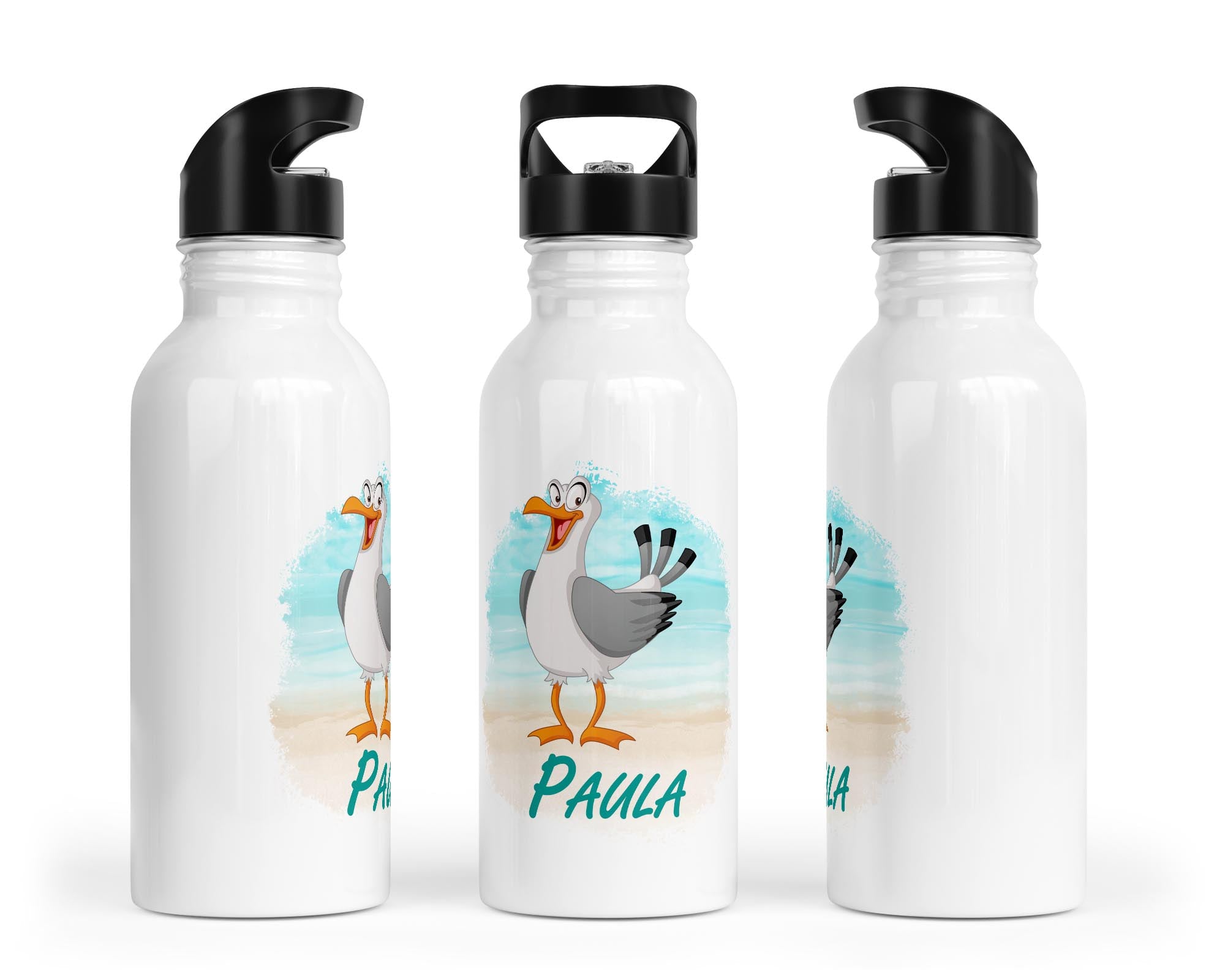 Personalisierbare Kinder - Trinkflasche mit süßem Möwen - Design - Zwergenstick
