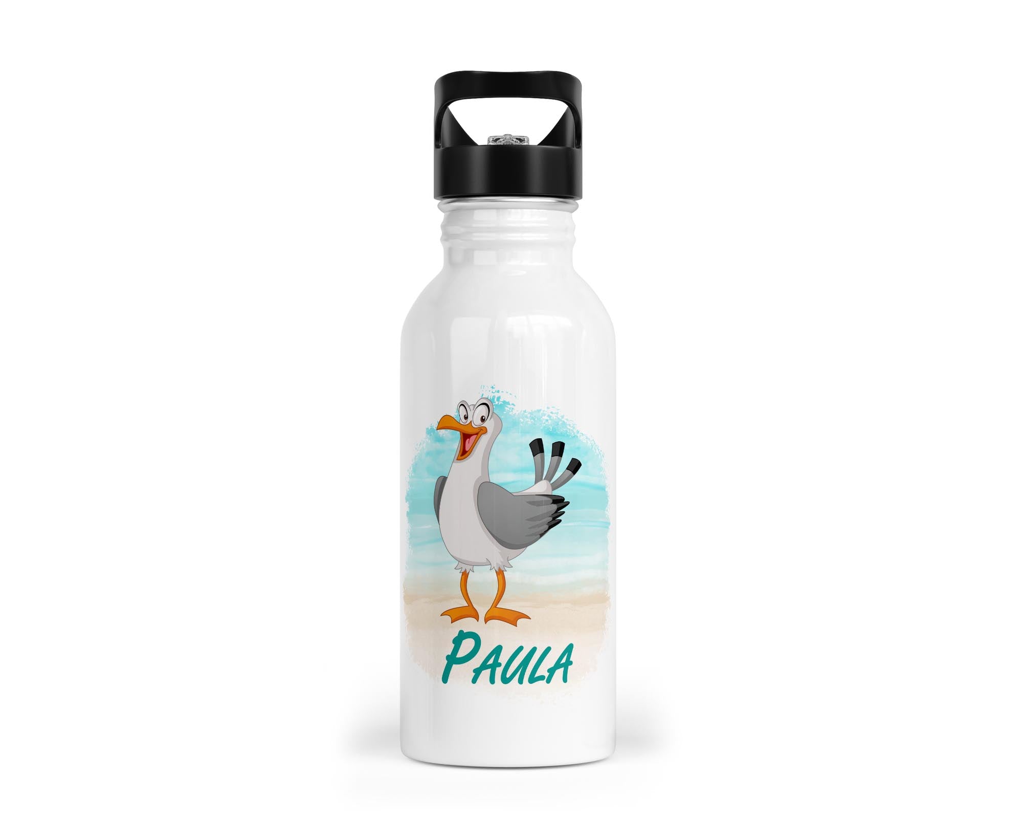 Personalisierbare Kinder - Trinkflasche mit süßem Möwen - Design - Zwergenstick