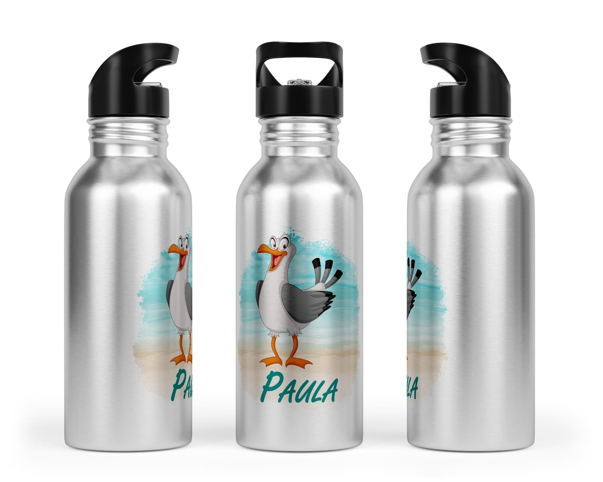 Personalisierbare Kinder - Trinkflasche mit süßem Möwen - Design - Zwergenstick
