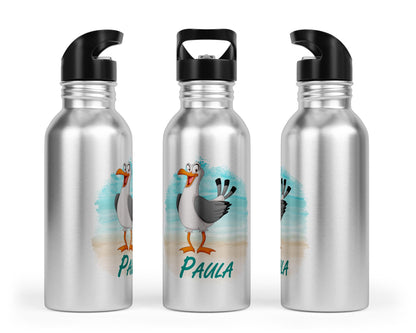 Personalisierbare Kinder - Trinkflasche mit süßem Möwen - Design - Zwergenstick