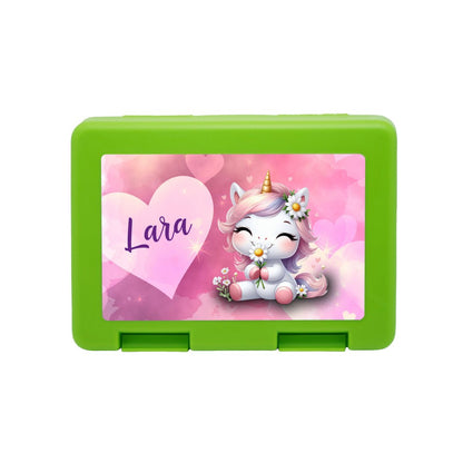 Personalisierte Brotdose mit Einhorn in Love - Motiv - Zwergenstick