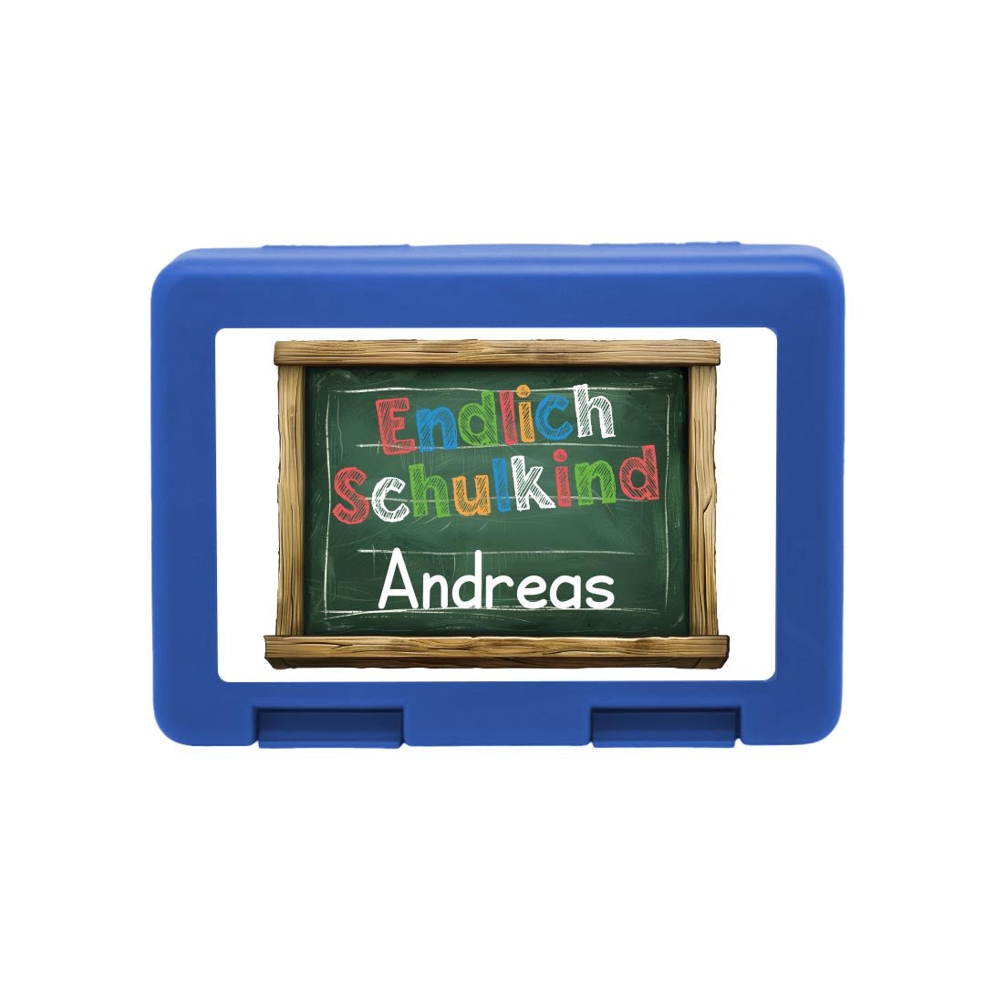 Personalisierte Brotdose mit "Endlich Schulkind" Tafel - Design - Zwergenstick