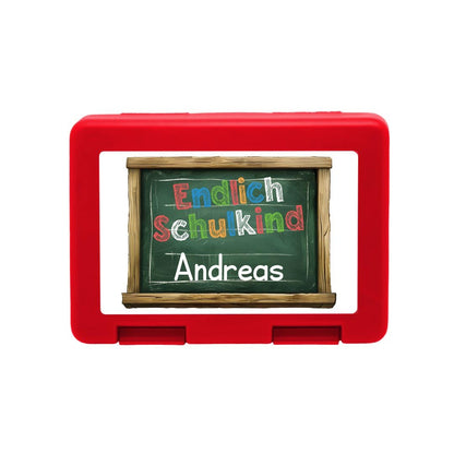 Personalisierte Brotdose mit "Endlich Schulkind" Tafel - Design - Zwergenstick