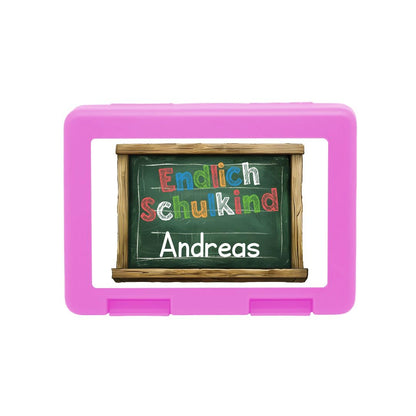 Personalisierte Brotdose mit "Endlich Schulkind" Tafel - Design - Zwergenstick
