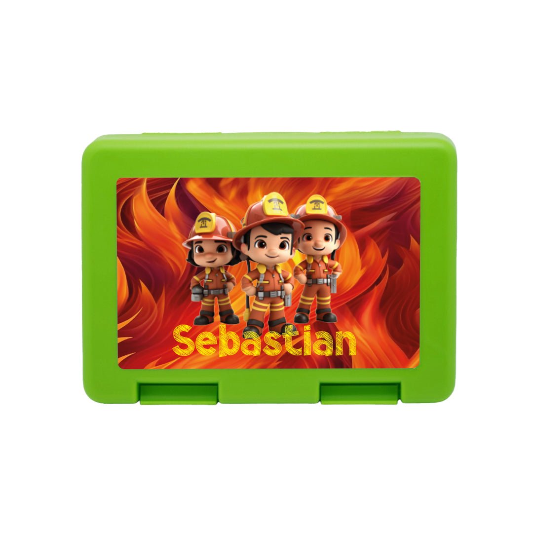 Personalisierte Brotdose mit Feuerwehrcrew - Motiv - Zwergenstick