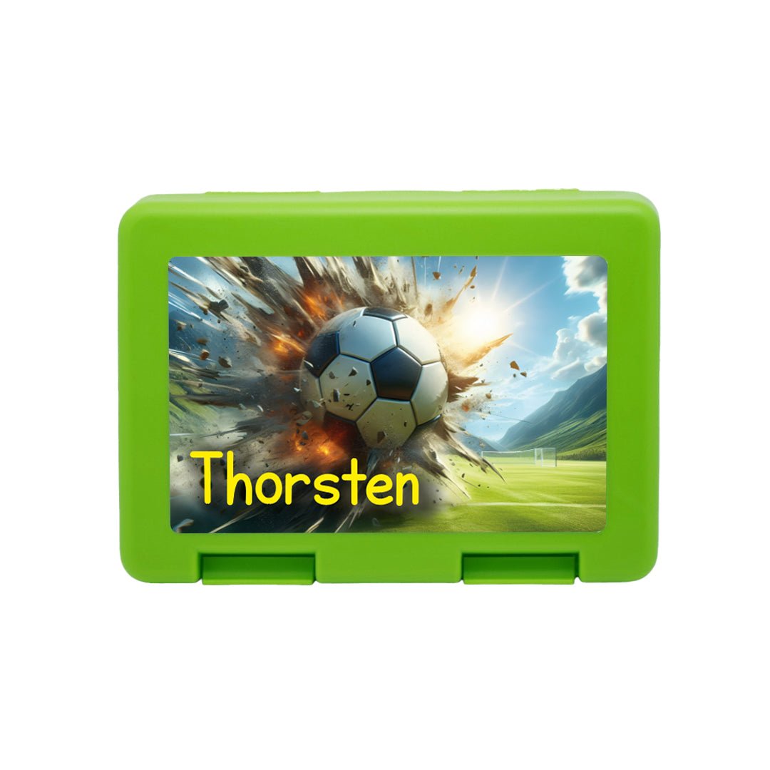 Personalisierte Brotdose mit Fussball - Explosion - Motiv - Zwergenstick