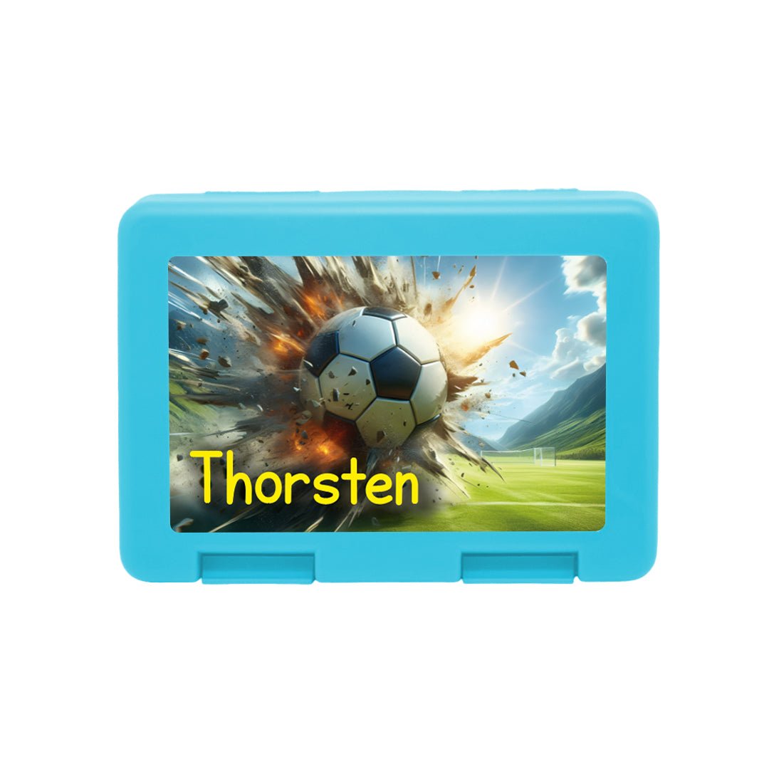 Personalisierte Brotdose mit Fussball - Explosion - Motiv - Zwergenstick