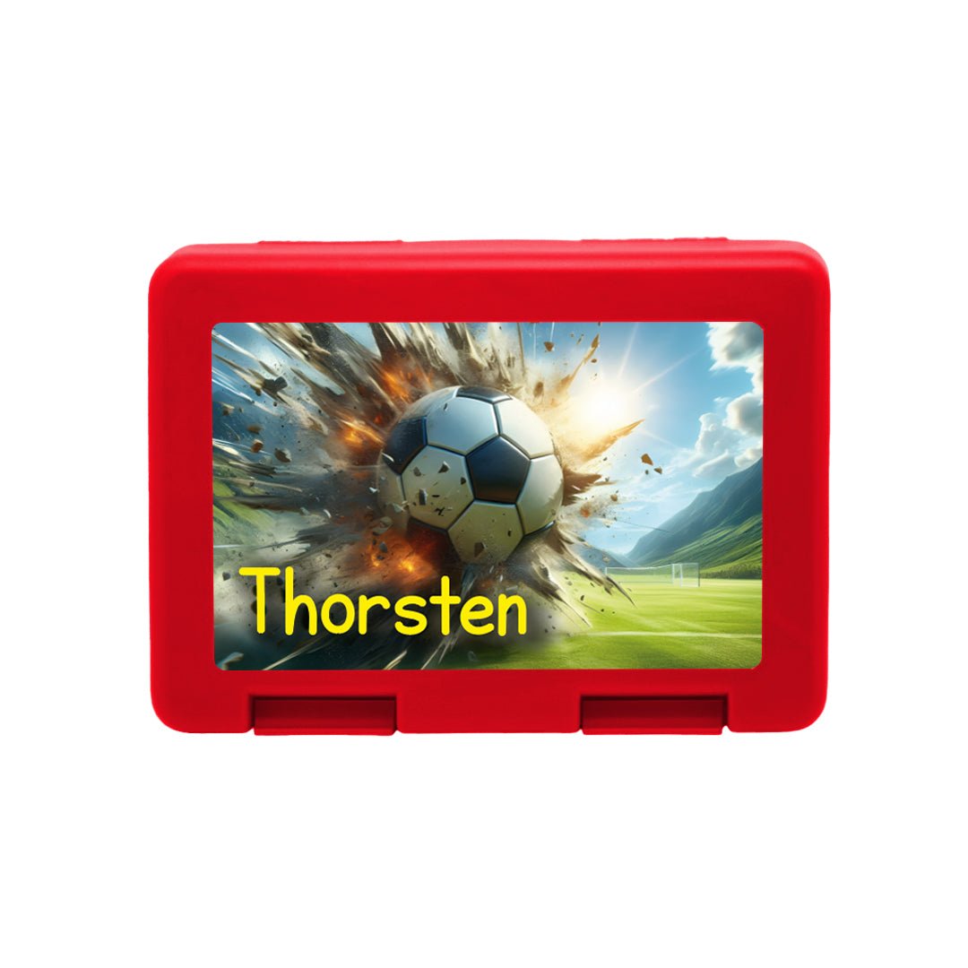 Personalisierte Brotdose mit Fussball - Explosion - Motiv - Zwergenstick