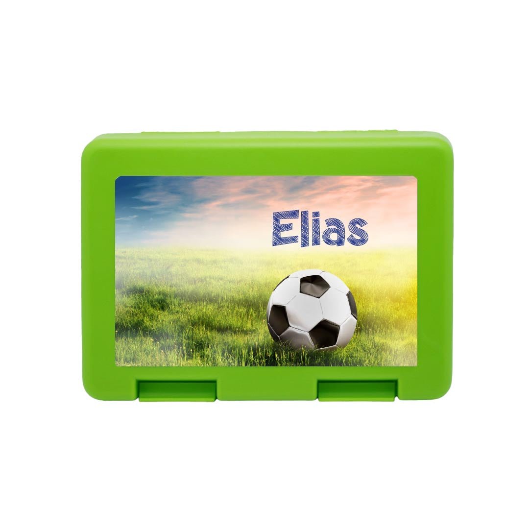 Personalisierte Brotdose mit Fußball - Motiv - Zwergenstick