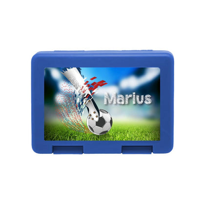 Personalisierte Brotdose mit Fußball - Torschuss - Motiv - Zwergenstick