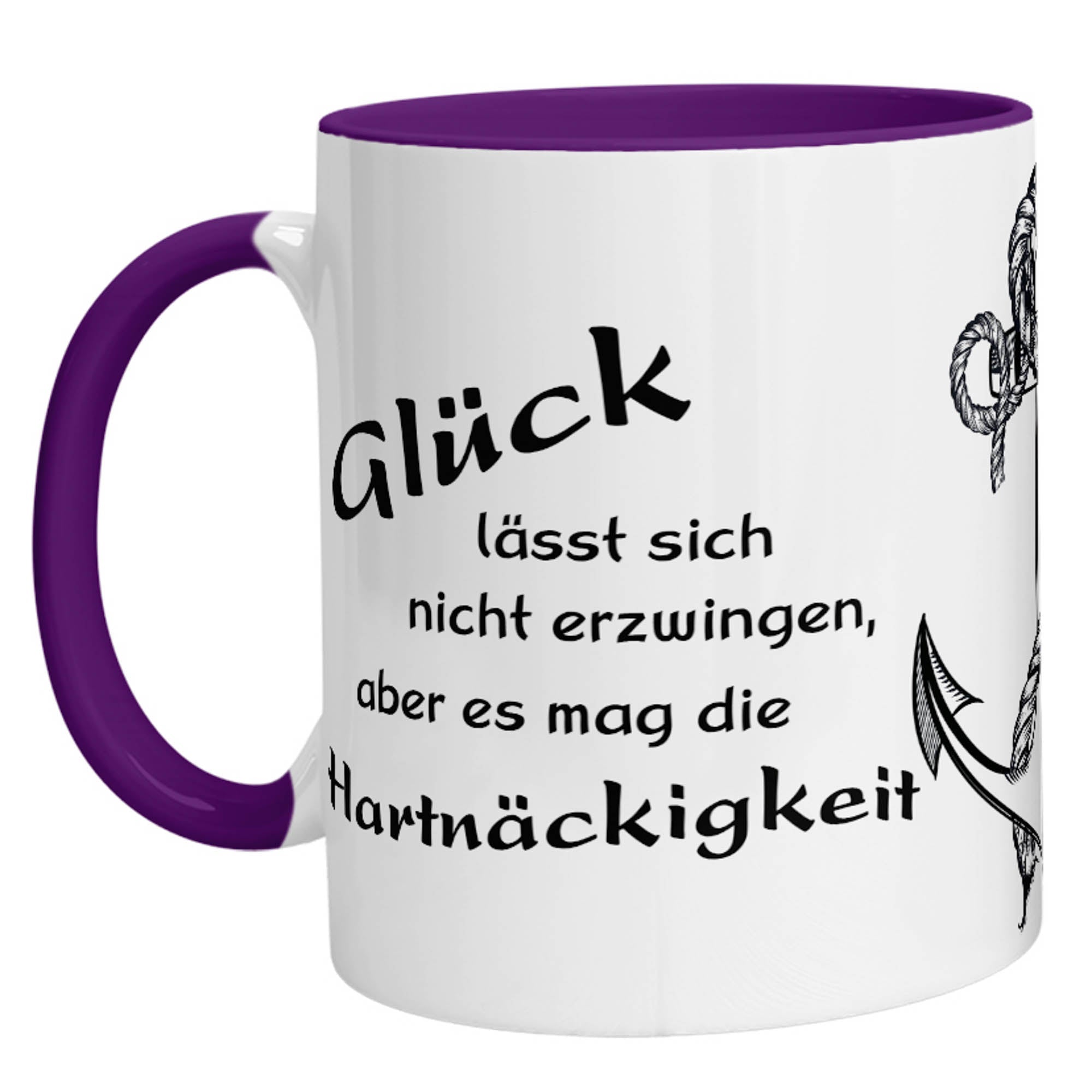 Tasse - Glück lässt sich nicht erzwingen, aber es mag die Hartnäckigkeit - Zwergenstick
