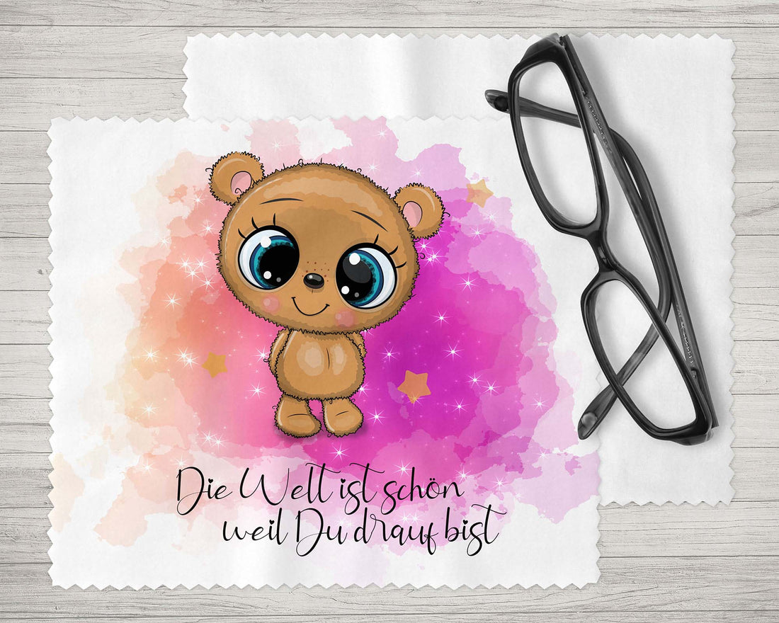 Brillenputztuch - Objektivtuch Die Welt ist schön, weil Du drauf bist Bärchen - Zwergenstick